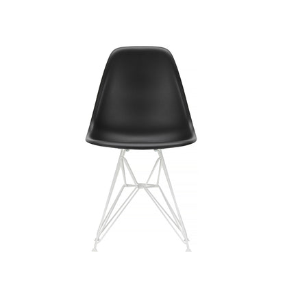 Eames DSR Plastic Side Chair (New Height) in Deep Black RE with White Base by Vitra