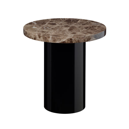 CT09 Enoki Side Table by e15 - (D40 H40 cm) Dark Emperador Marble Tabletop / Jet Black Steel Base