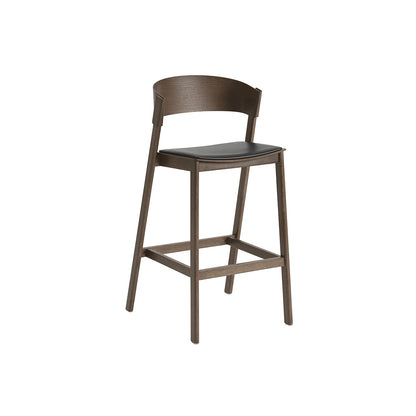Cover Bar Stool Upholstered by Muuto - Dark Stained Oak / Black Silk Leather 