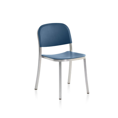1 Inch Side Chair by Emeco - Hand Brushed Aluminium / Blue