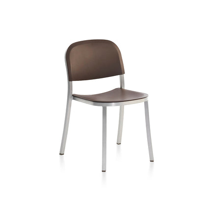 1 Inch Side Chair by Emeco - Hand Brushed Aluminium / Brown