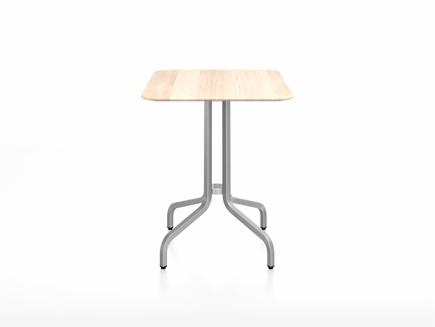 1 Inch Outdoor Cafe Table by Emeco - Rectangular (60 x 76 cm) / Hand Brushed Aluminium Base / Accoya Wood Tabletop