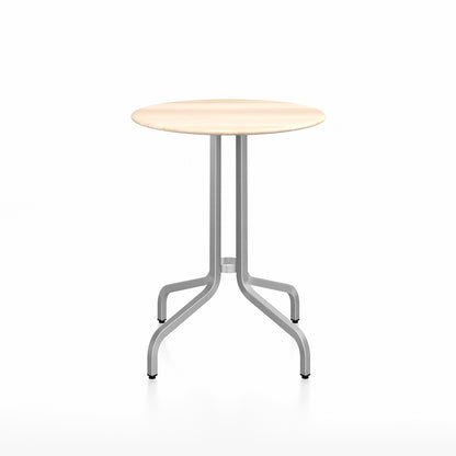 1 Inch Outdoor Cafe Table by Emeco - Round (Diameter: 60 cm) / Hand Brushed Aluminium Base / Accoya Wood Tabletop