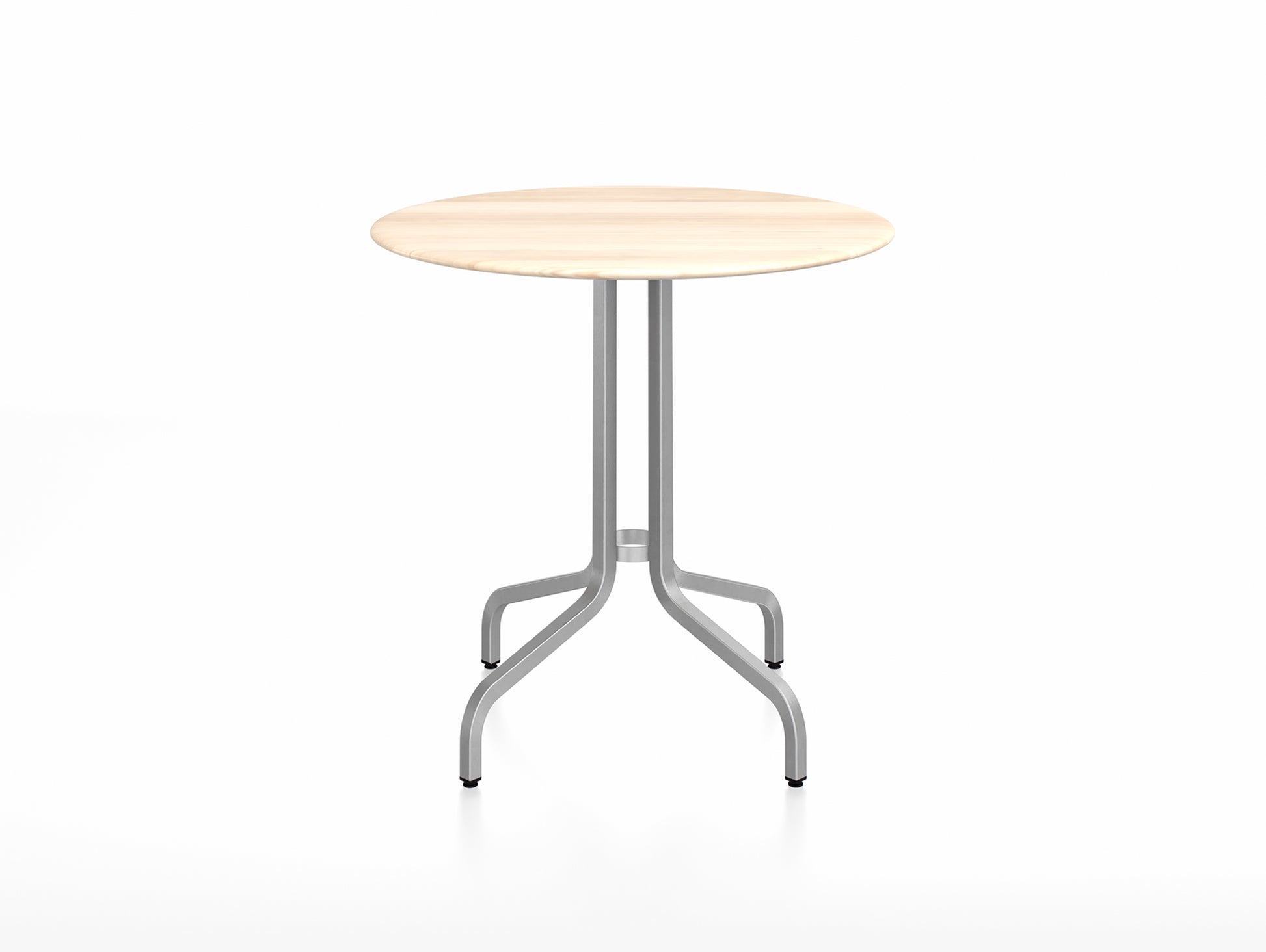 1 Inch Outdoor Cafe Table by Emeco - Round (Diameter: 76 cm) / Hand Brushed Aluminium Base / Accoya Wood Tabletop