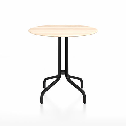 1 Inch Outdoor Cafe Table by Emeco - Round (Diameter: 76 cm) / Black Powder Coated Aluminium Base / Accoya Wood Tabletop