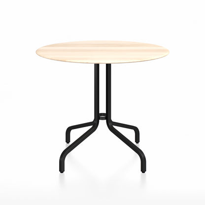 1 Inch Outdoor Cafe Table by Emeco - Round (Diameter: 91 cm) / Black Powder Coated Aluminium Base / Accoya Wood Tabletop