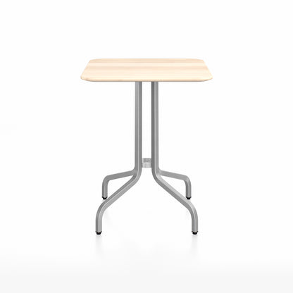 1 Inch Outdoor Cafe Table by Emeco - Square (60 x 60 cm) /Hand Brushed Aluminium Base / Accoya Wood Tabletop