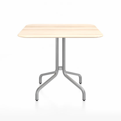 1 Inch Outdoor Cafe Table by Emeco -Square (91 x 91 cm) / Hand Brushed Aluminium Base / Accoya Wood Tabletop