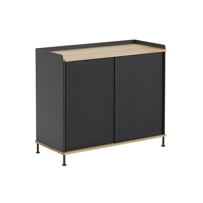 Enfold Sideboard by Muuto - Tall / Lacquered Oak / Black Lacquered Steel