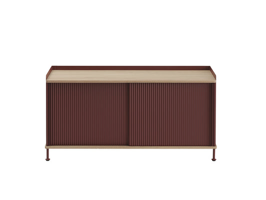 Enfold Sideboard by Muuto -124x45 / Lacquered Oak / Deep Red Lacquered Steel