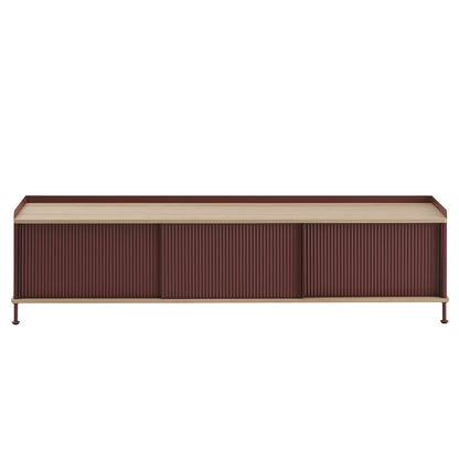 Enfold Sideboard by Muuto - 186x45 / Lacquered Oak / Deep Red Lacquered Steel