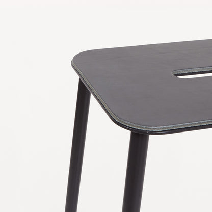 Adam Stool Anthracite Leather by Frama - Black Powder Coated Steel Frame