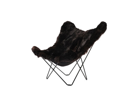 Mariposa Butterfly Sheepskin Chair by Cuero - Black Powder Coated Steel Frame / Shorn Black 