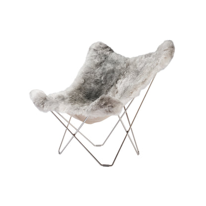 Mariposa Butterfly Sheepskin Chair by Cuero - Chrome Frame / Shorn Grey 