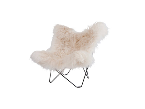 Mariposa Butterfly Sheepskin Chair by Cuero - Black Powder Coated Steel Frame / Wild White