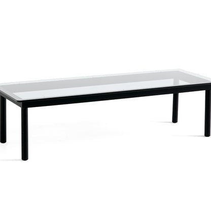 Kofi Table / 140 x 50 cm / Black Lacquered Oak Base / Clear Glass Tabletop / HAY