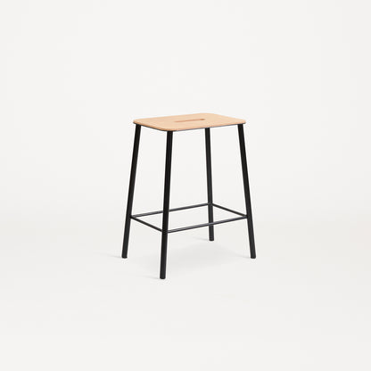 Adam Stool Leather by Frama  - H 50cm / Natural Leather Top / Black Powder Coated Steel Frame