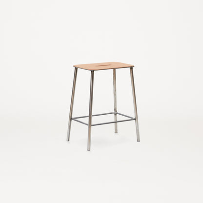 Adam Stool Leather by Frama  - H 50cm / Natural Leather Top / Raw Steel Frame