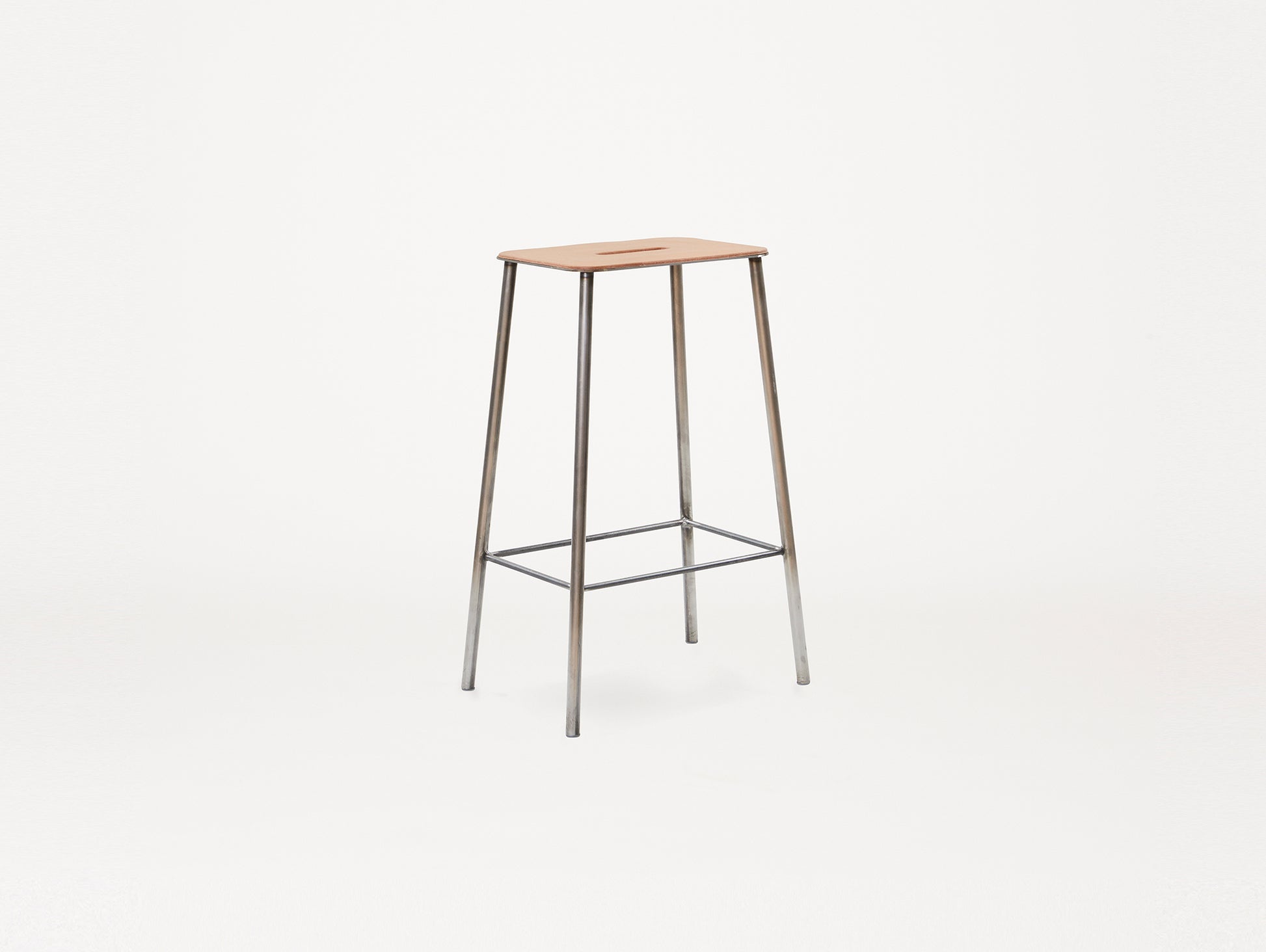 Adam Stool Leather by Frama  - H 65cm / Natural Leather Top / Raw Steel Frame