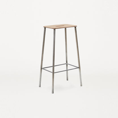 Adam Stool Leather by Frama  - H 76cm / Natural Leather Top / Raw Steel Frame