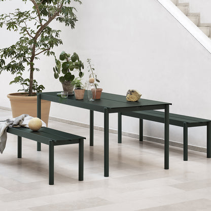 Linear Steel Table and Bench - Dark Green