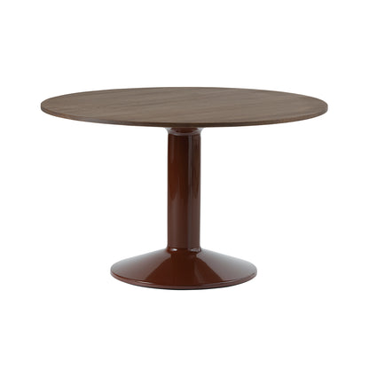 Midst Table by Muuto - Diameter: 120 cm / Dark Oiled Oak Tabletop with Dark Red Steel Base
