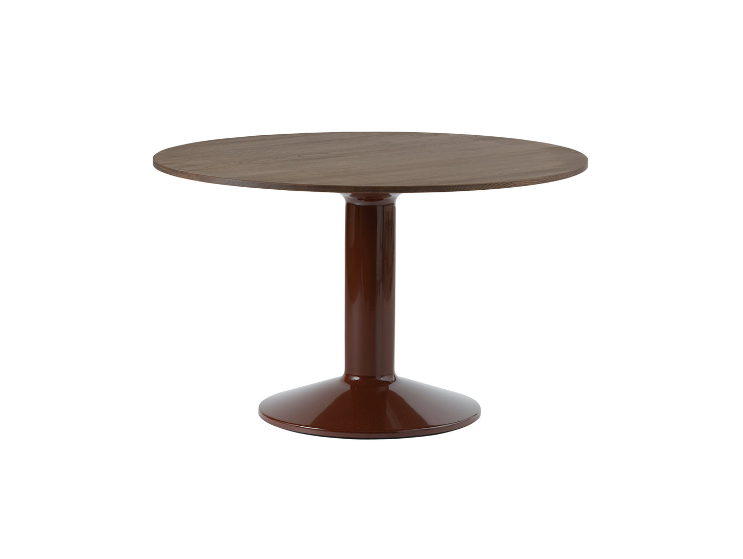 Midst Table by Muuto - Diameter: 120 cm / Dark Oiled Oak Tabletop with Dark Red Steel Base