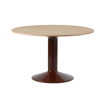 Midst Table by Muuto - Diameter: 120 cm / Oiled Oak Tabletop with Dark Red Steel Base