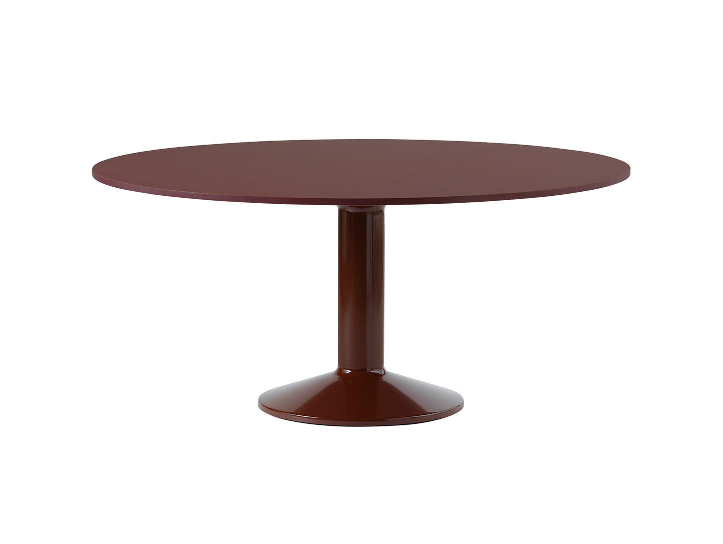 Midst Table by Muuto - Diameter: 160 cm / Dark Red Linoleum Tabletop / Dark Red Steel Base