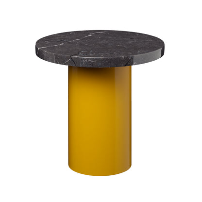 CT09 Enoki Side Table by e15 - (D40 H40 cm) Nero Marquina Marble Tabletop / Honey Yellow Steel Base