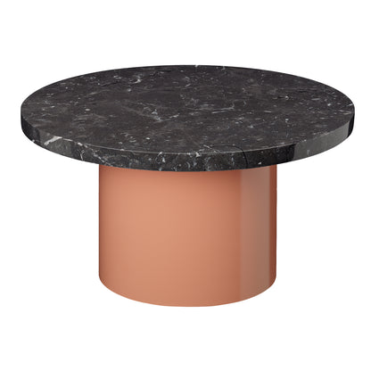 CT09 Enoki Side Table by e15 - (D55 H30 cm) Nero Marquina Marble Tabletop / Red Beige Steel Base