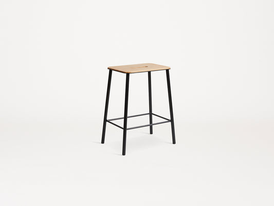 Adam Stool by Frama - H 50cm / Oak Top / Black Powder Coated Steel Frame  