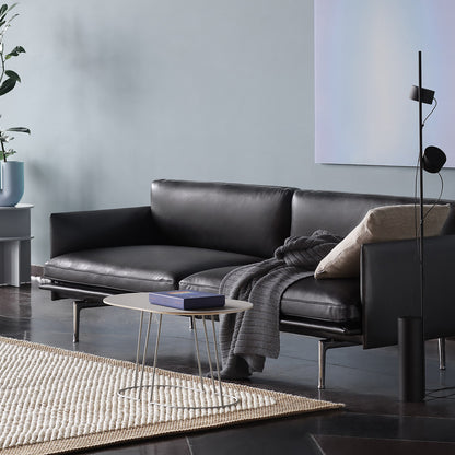 Outline Sofa by Muuto - Three Seater, Black Silk Leather, Polished Aluminium Legs