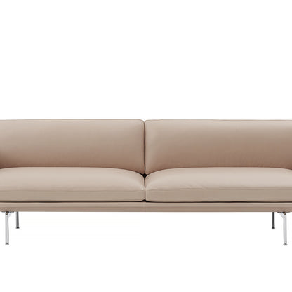 Muuto Outline Sofa, 3 Seat, Beige Silk Leather, Polished Aluminium Base