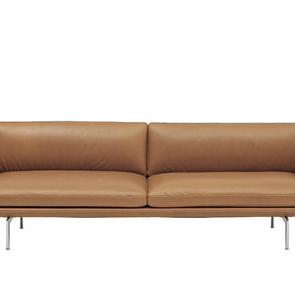 Muuto Outline Sofa, 3 Seat, Cognac Silk Leather, Polished Aluminium Base