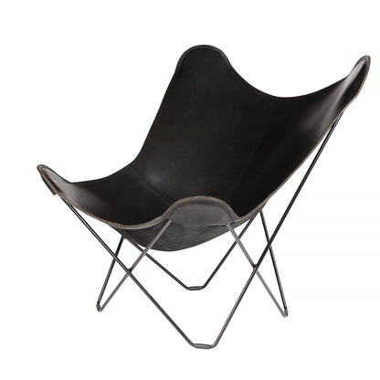 Mariposa Butterfly Leather Chair - Black Frame, Black Leather Seat 