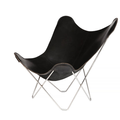 Mariposa Butterfly Leather Chair - Chrome Frame, Black Leather Seat 
