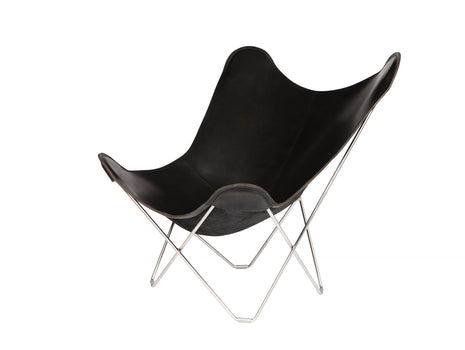Mariposa Butterfly Leather Chair - Chrome Frame, Black Leather Seat 