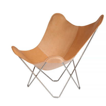 Mariposa Butterfly Leather Chair - Chrome Frame, Natural Leather Seat