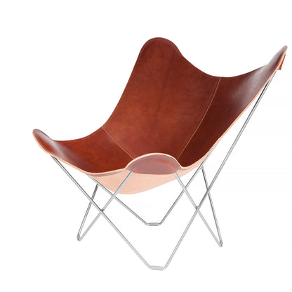 Mariposa Butterfly Leather Chair - Chrome Frame, Oak Leather Seat