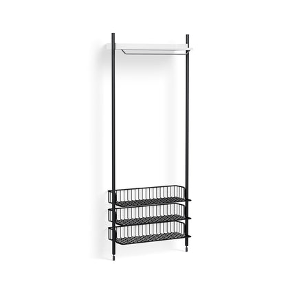 Pier System 1021 by HAY - Black Anodised Aluminium Uprights / PS White with Anthracite Wire Shelf