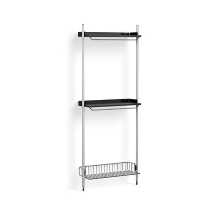 Pier System 1031 by HAY - Clear Anodised Aluminium Uprights /PS Black with Chromed Wire Shelf