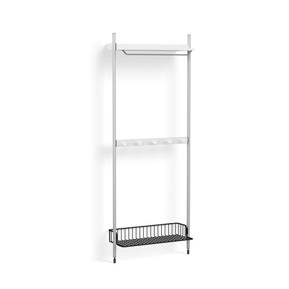 Pier System 1041 by HAY - Clear Anodised Aluminium Uprights / PS White with Anthracite Wire Shelf