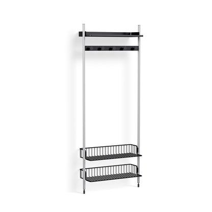 Pier System 1051 by HAY - Clear Anodised Aluminium Uprights / PS Black with Anthracite Wire Shelf