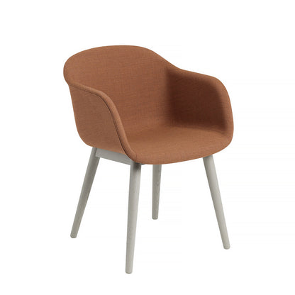 Fiber Armchair Upholstered with Wood Base