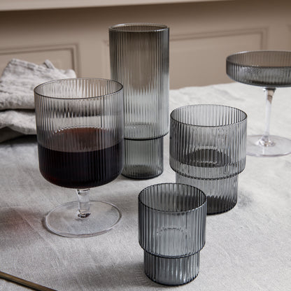Ripple Glasses - Set of 4 (Smoked Grey) by Ferm Living