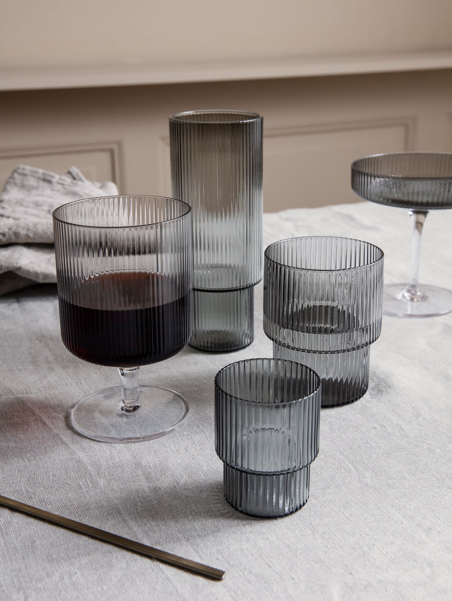 Ripple Wine Glasses - Set of 2 (Smoked Grey) by Ferm Living