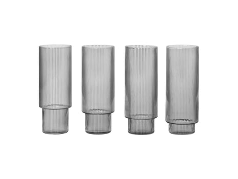 Ripple Long Glasses - Set of 4 (Smoked Grey) by Ferm Living