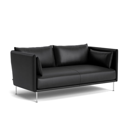 Silhouette Sofa - Sense Black Leather, Chromed Steel Base, Black Piping