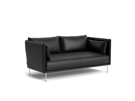 Silhouette Sofa - Sense Black Leather, Chromed Steel Base, Black Piping